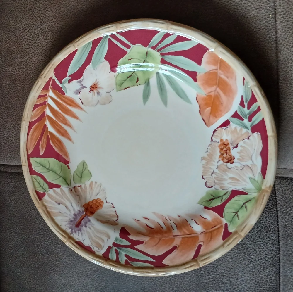 Home Trends Hibiscus Bamboo Dinner Plate Burgundy, Cream And Green